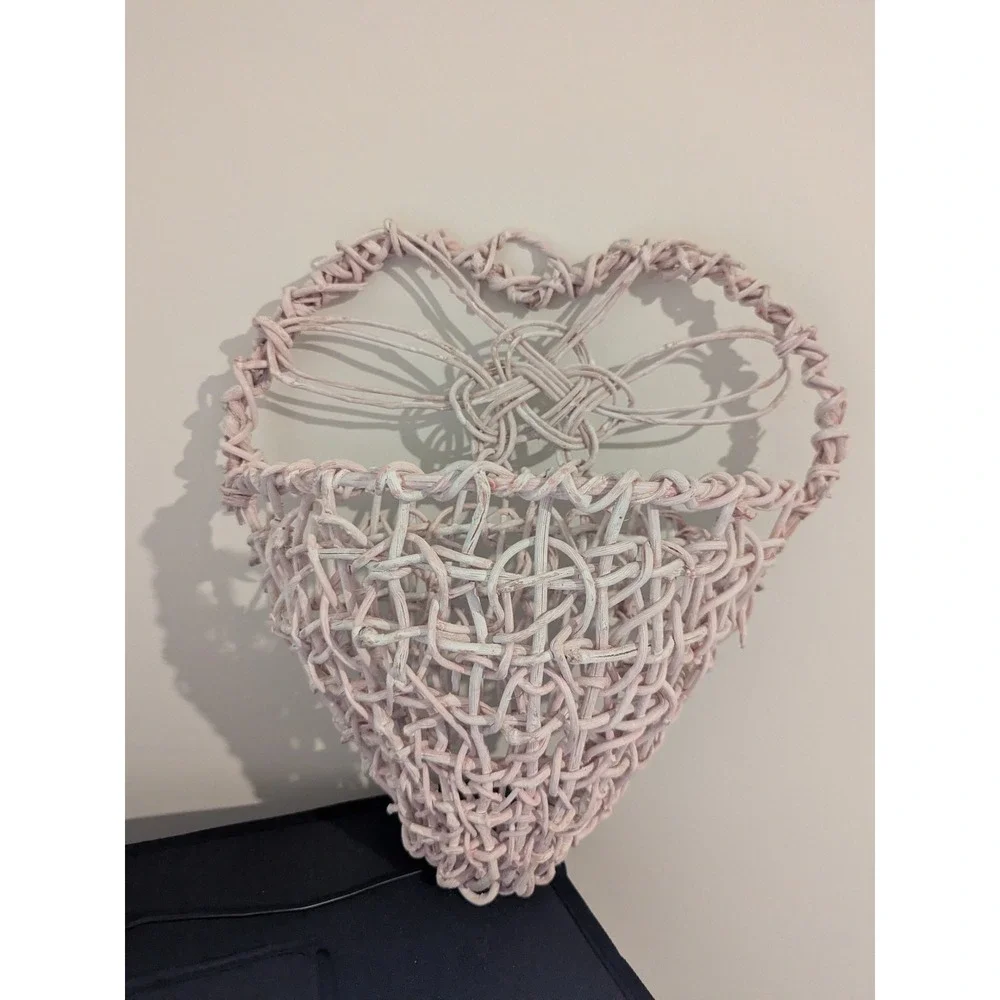 Heart Shaped‎ Wicker Wall Basket Light Pink Decorative Hanging Organizer 14x13x5